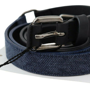 Custom National Black Blue Leather Silver Logo Belt