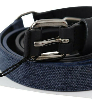 Costume National Black Blue Leather Silver Logo Belt Costume National 