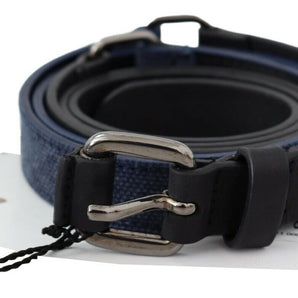 Custom National Black Blue Leather Silver Logo Belt