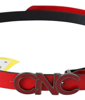 Costume National Red Black Reversible Leather Logo Buckle Belt Costume National 