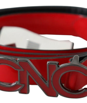 Costume National Red Black Reversible Leather Logo Buckle Belt Costume National 