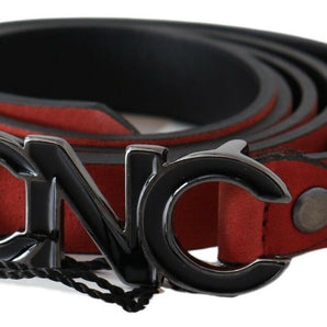 Custom National Red Black Leather Black Logo Buckle Blood Belt