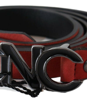 Costume National Red Black Leather Black Logo Buckle Blood Belt Costume National 