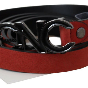 Custom National Red Black Leather Black Logo Buckle Blood Belt