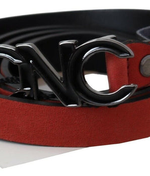 Costume National Red Black Leather Black Logo Buckle Blood Belt Costume National 