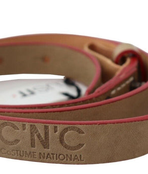 Costume National Beige Leather Silver Logo Buckle Waist Belt Costume National 