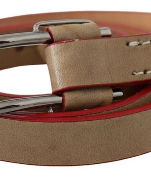 Costume National Beige Leather Silver Logo Buckle Waist Belt Costume National 