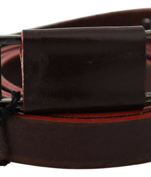 Costume National Brown Leather Double Rustic Silver Buckle Belt Costume National 