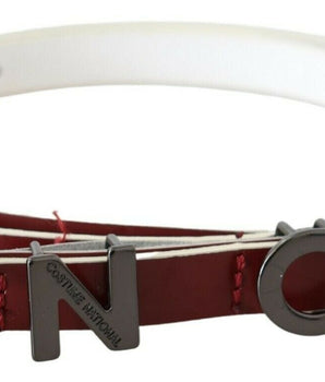 Costume National Maroon Leather Logo Skinny Fashion Costume National 