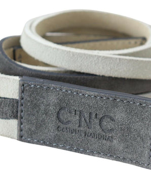 Costume National White Velvet Square Logo Design Waist Belt Costume National 