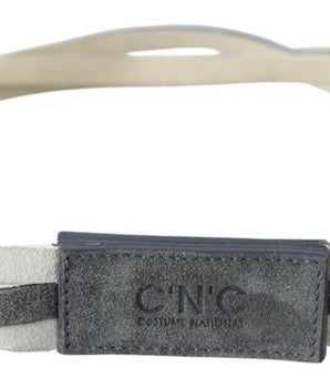 Costume National White Velvet Square Logo Design Waist Belt Costume National 