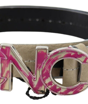 Costume National Beige Leather Pink Letter Logo Buckle Belt Costume National 