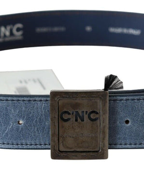 Costume National Blue Normal Leather Logo Buckle Belt