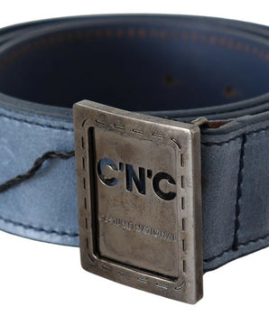 Costume National Blue Normal Leather Logo Buckle Belt