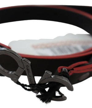 Costume National Black Maroon Skinny Leather Buckle Waist Belt Costume National 