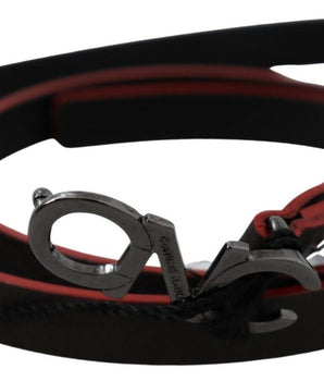 Costume National Black Maroon Skinny Leather Buckle Waist Belt Costume National 