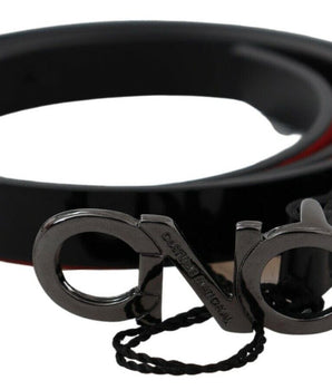 Costume National Black Skinny Leather Logo Buckle Belt Costume National 