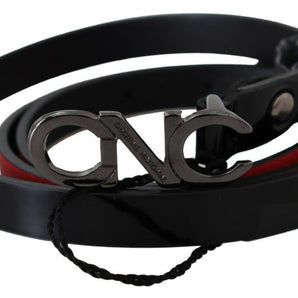 Custom National Black Skinny Leather Logo Buckle Belt