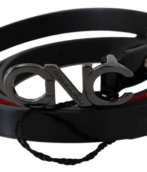 Costume National Black Skinny Leather Logo Buckle Belt Costume National 