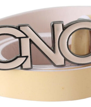 Costume National Beige Leather Pink Letter Logo Belt Costume National 