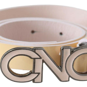 Custom National Beige Leather Pink Letter Logo Belt