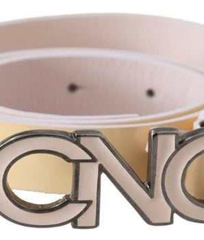 Costume National Beige Leather Pink Letter Logo Belt Costume National 