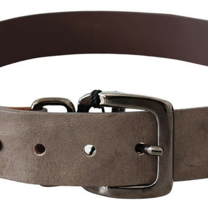 Custom National Dark Brown Leather Metallic Square Buckle Belt