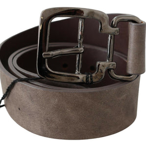 Custom National Dark Brown Leather Metallic Square Buckle Belt