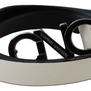 Custom National White Black Leather Letter Logo Buckle Belt