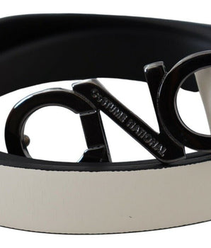 Costume National White Black Leather Letter Logo Buckle Belt Costume National 