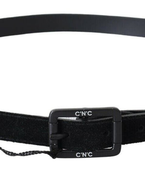 Costume National Black Leather Velvet Square Buckle Waist Costume National 