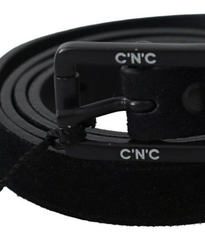 Costume National Black Leather Velvet Square Buckle Waist Costume National 