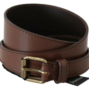 PLEIN SUD Chic Brown Leather Fashion Belt with Bronze-Tone Hardware