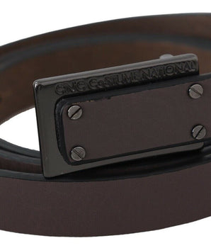 Costume National Brown Leather Tactical Logo Screw Buckle Belt Costume National 