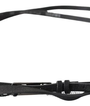 Costume National Black Leather Skinny Logo Buckle Belt Costume National 