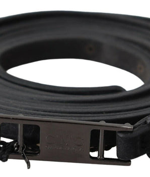 Costume National Black Leather Skinny Logo Buckle Belt Costume National 