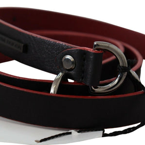 Custom National Black Red Skinny Leather Logo Belt