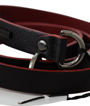 Costume National Black Red Skinny Leather Logo Belt Costume National 