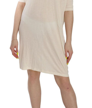 Costume National Chic Cream A-Line Elbow Sleeve Dress Costume National 