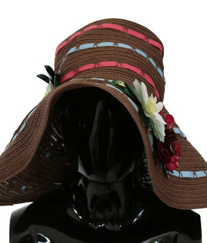 Dolce & Gabbana Brown Knitted Straw Floral Hat Dolce & Gabbana 
