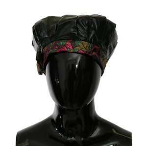 Dolce &amp; Gabbana Elegante gorra boina negra con forro floral