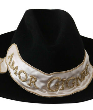 Dolce & Gabbana Black Lapin Amor Gignit Wide Brim Panama Hat Dolce & Gabbana 