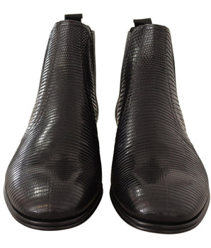 Dolce & Gabbana Elegant Black Leather Lizard Skin Derby Boots Dolce & Gabbana 