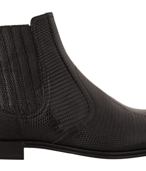 Dolce & Gabbana Elegant Black Leather Lizard Skin Derby Boots Dolce & Gabbana 