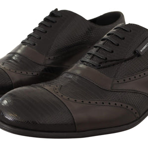 Dolce &amp; Gabbana Elegantes zapatos Oxford de piel de lagarto marrón