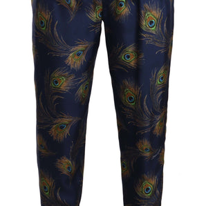 Dolce &amp; Gabbana Exquisitos pantalones de seda con estampado de pavo real