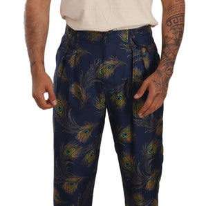 Dolce &amp; Gabbana Exquisite Peacock Print Silk Trousers