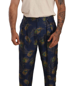 Dolce & Gabbana Exquisite Peacock Print Silk Trousers Dolce & Gabbana 