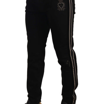 Dolce & Gabbana Heraldic Embroidered Slim Fit Black Jeans Dolce & Gabbana 