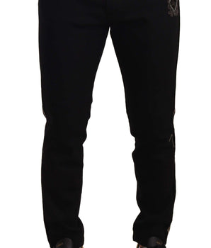 Dolce & Gabbana Heraldic Embroidered Slim Fit Black Jeans Dolce & Gabbana 